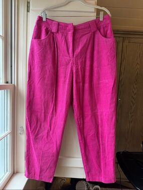 Topshop Bright Pink Corduroy Cropped Tapered Pants